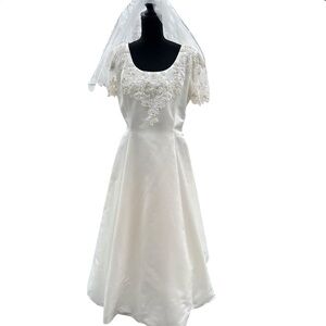 Michelangelo Satin Ivory Wedding Gown Dress with Pearls & Beading Plus Size 22